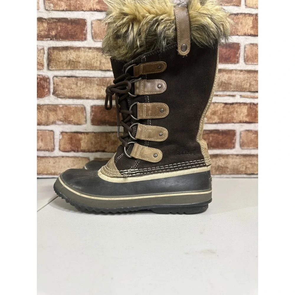 Sorel Joan of Arctic Waterproof Winter Boots Brown Suede Fur NL1540-248 Size 8